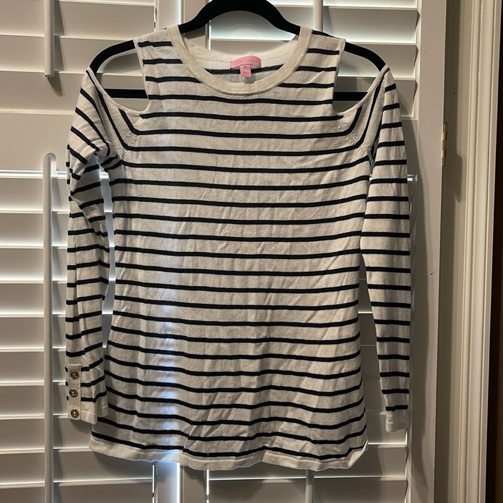Lilly Pulitzer Black and White Striped Long Sleeve Top